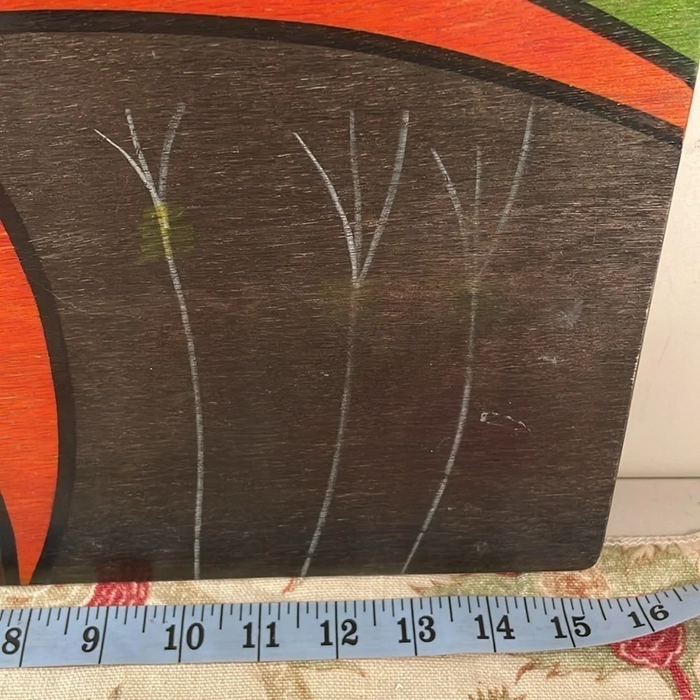 Kakadu Signed Wooden Hand Painted Vibrant Colored Exaggerate Person and Bird